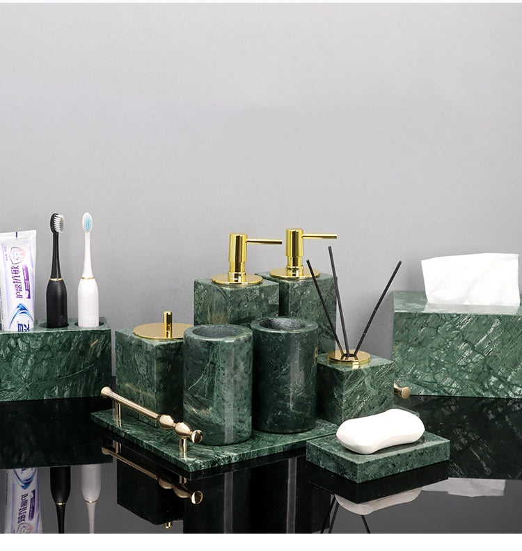Indian Green Natural Marble Bathroom Accessories Set