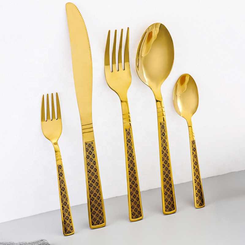 Hole Square Handle Embossed Cutlery Set