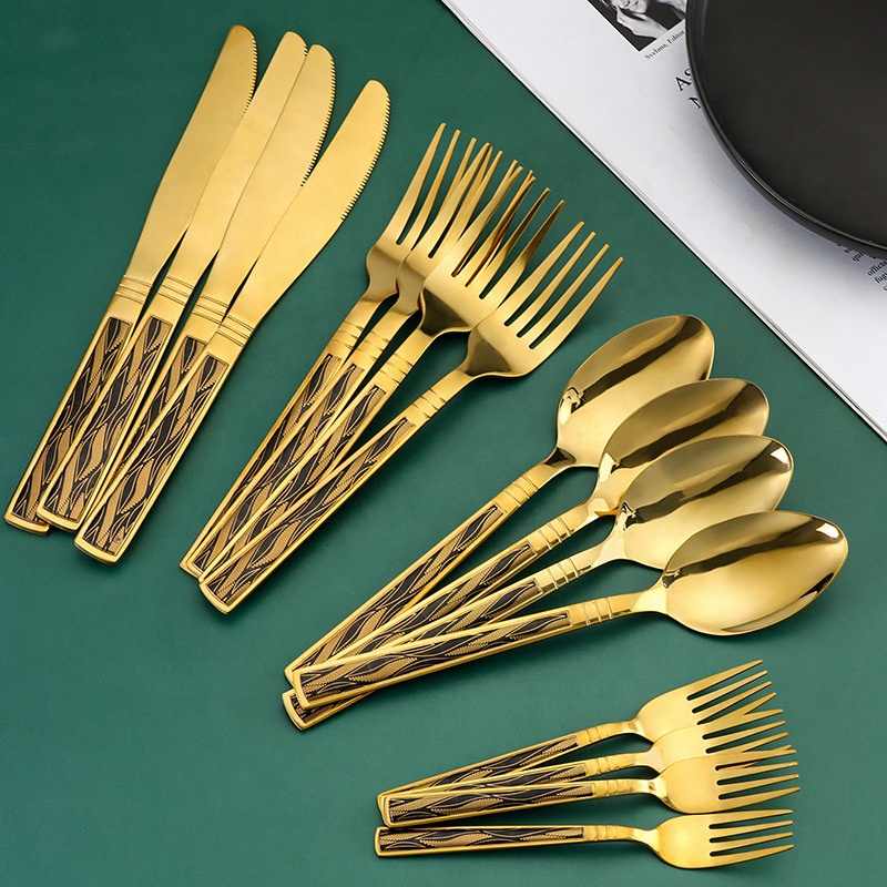 Hole Square Handle Embossed Cutlery Set
