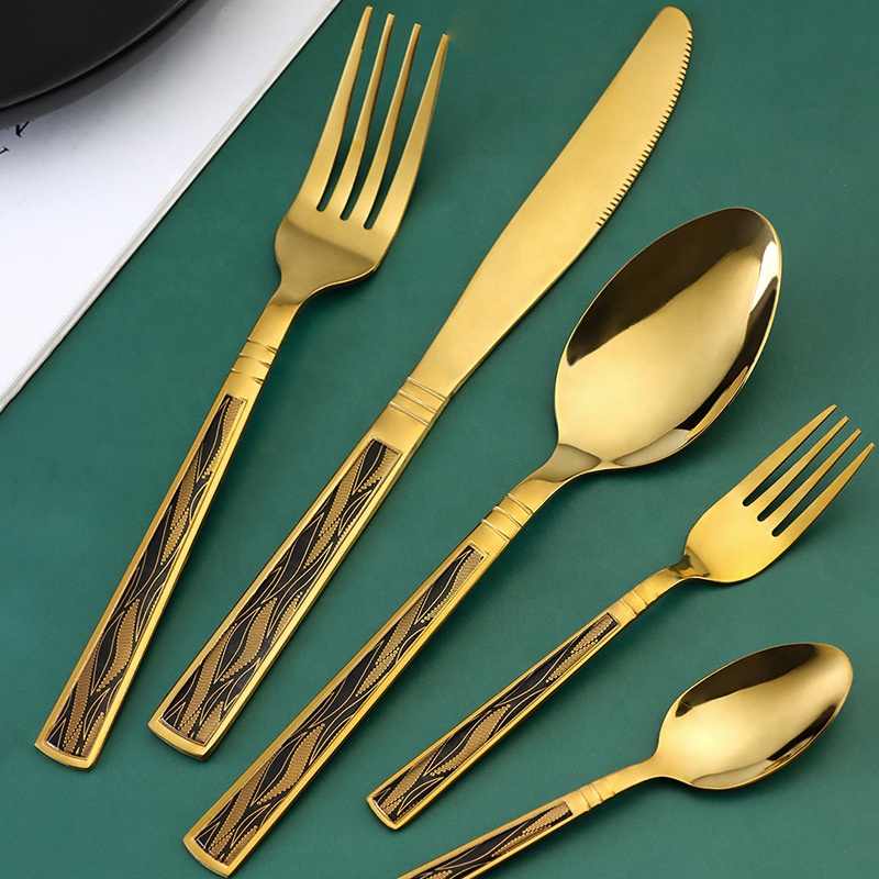 Hole Square Handle Embossed Cutlery Set