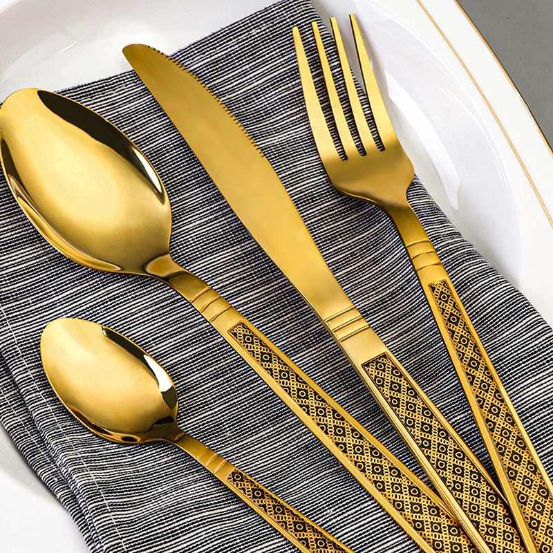 Hole Square Handle Embossed Cutlery Set