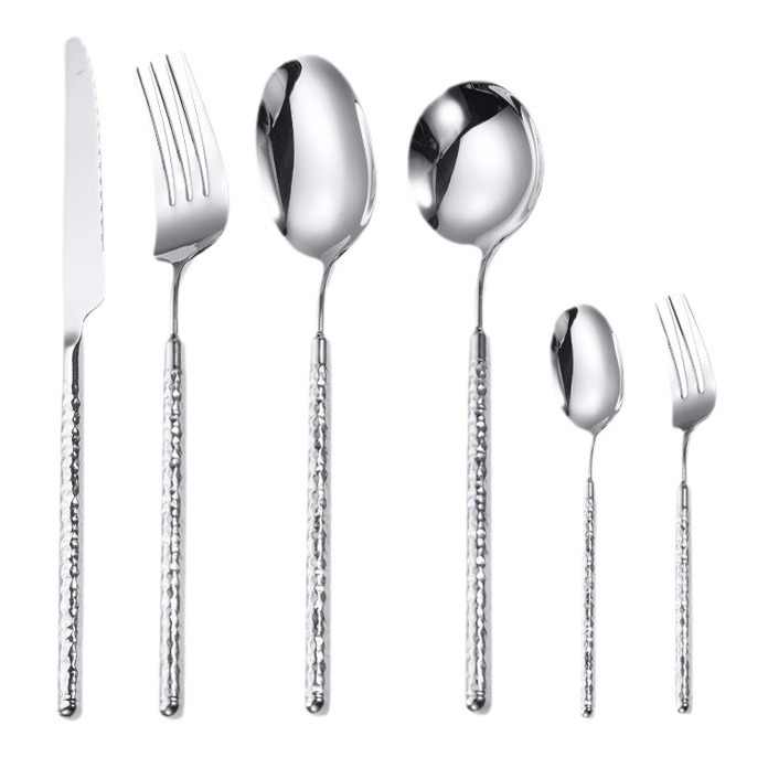 Luxury Round Handle Hammer Pattern Cutlery Set