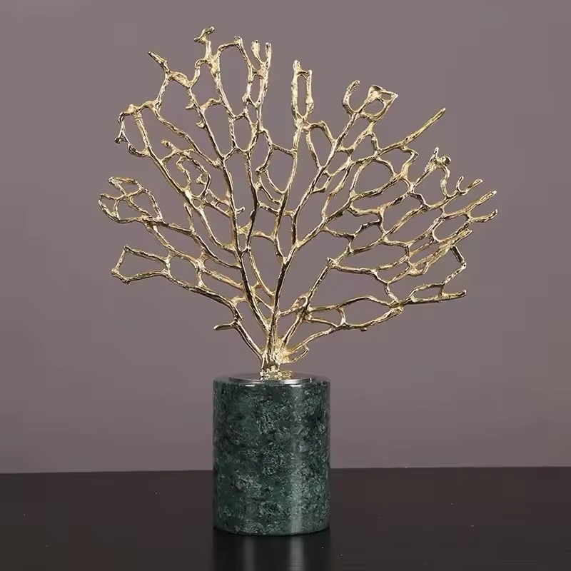 Luxury Marble Coral Tree Decorative Sculptures - Set of 2