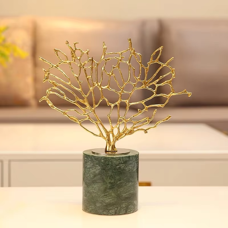 Luxury Marble Coral Tree Decorative Sculptures - Set of 2