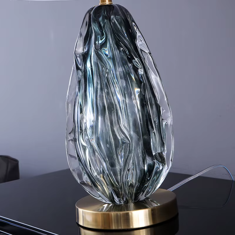 Abstract Crystal Glass Grey Fabric Table Lamp