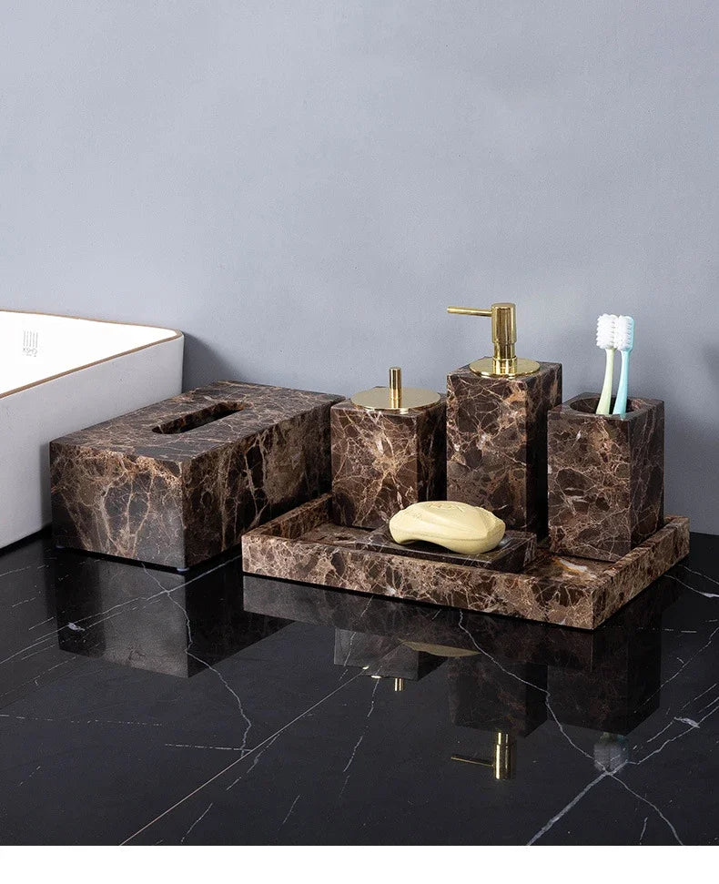 Dark Natural Marble Bathroom Set