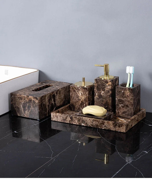 Dark Natural Marble Bathroom Set