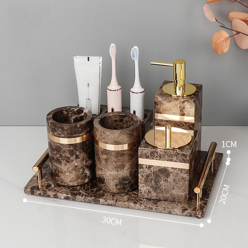 Emperador Dark Natural Marble Bathroom Set