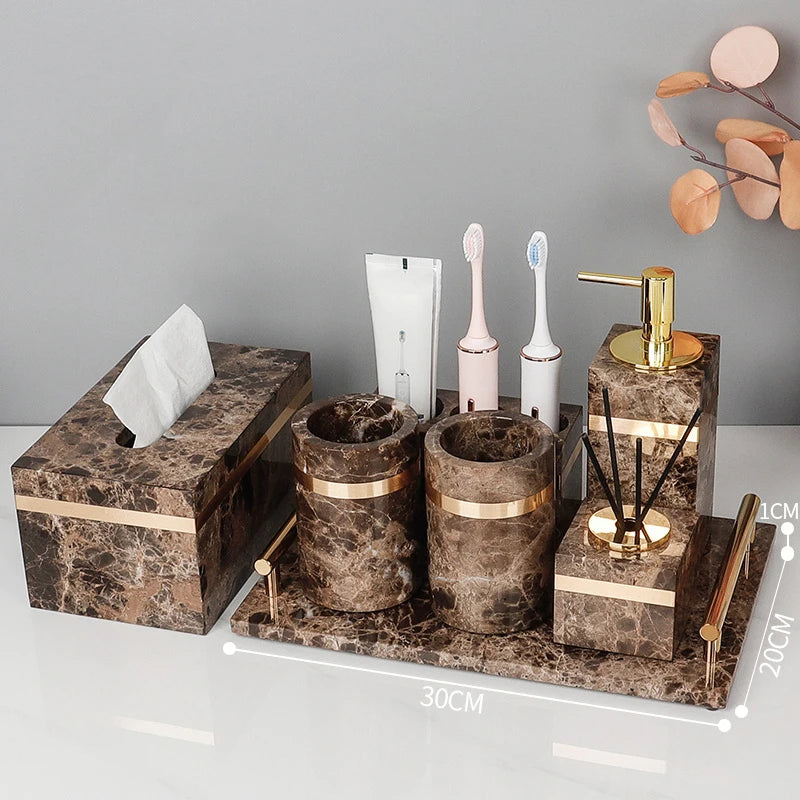 Emperador Dark Natural Marble Bathroom Set