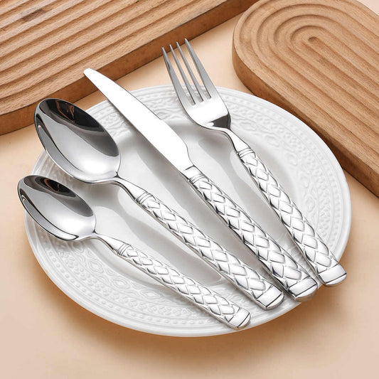 Argyle Shape Grid Handle Cutlery Set