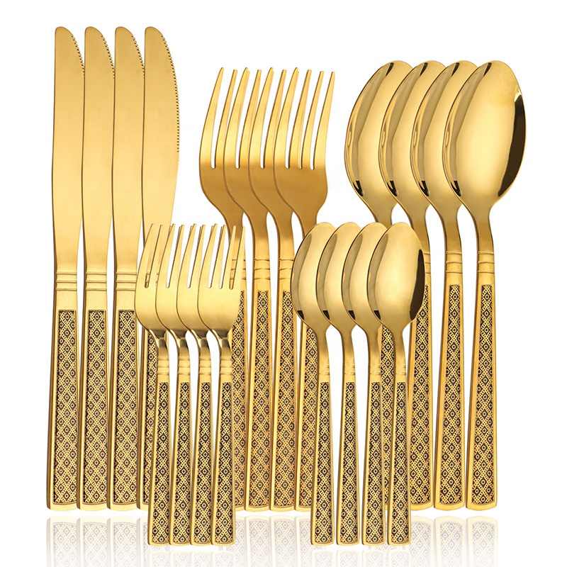 Hole Square Handle Embossed Cutlery Set