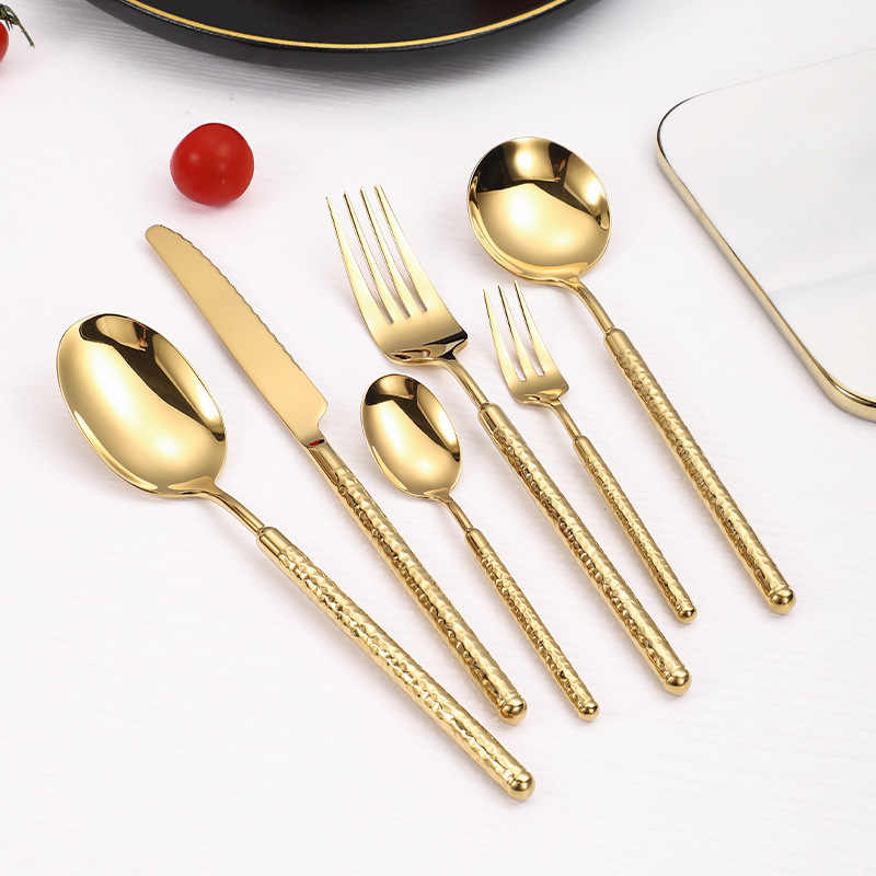 Luxury Round Handle Hammer Pattern Cutlery Set