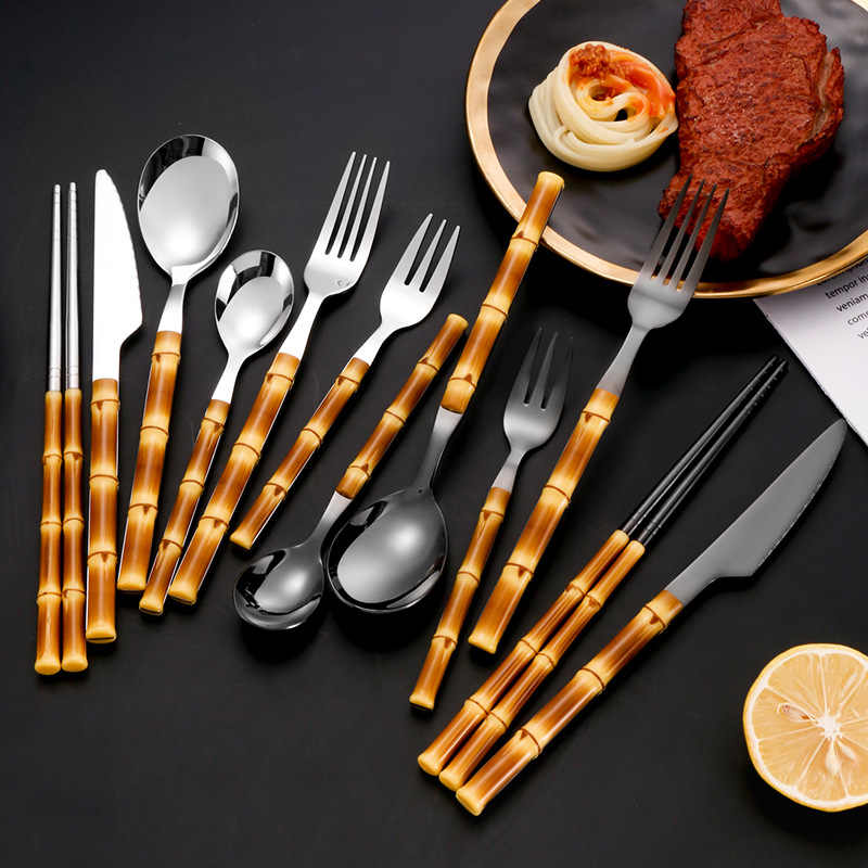 Creative Bamboo Handle Cutlery Set
