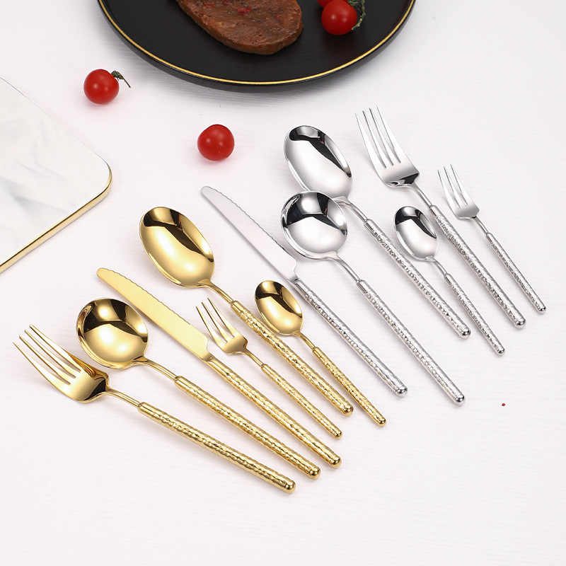Luxury Round Handle Hammer Pattern Cutlery Set