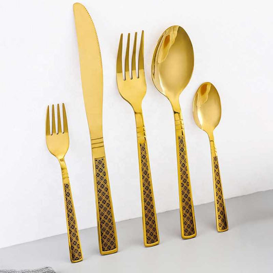 Hole Square Handle Embossed Cutlery Set