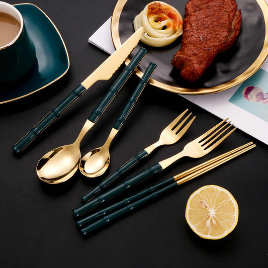 Creative Bamboo Handle Cutlery Set