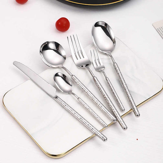 Luxury Round Handle Hammer Pattern Cutlery Set