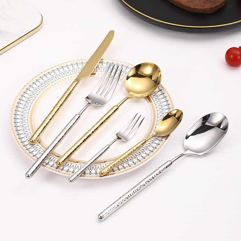 Luxury Round Handle Hammer Pattern Cutlery Set