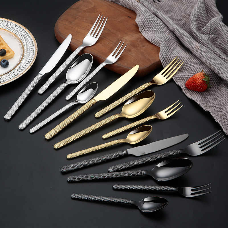 Light Luxury Hemp Cord Hammer Pattern Cutlery Set