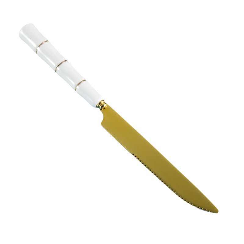 Elise White & Gold Ceramic Handle Stainless Steel Cutlery Set
