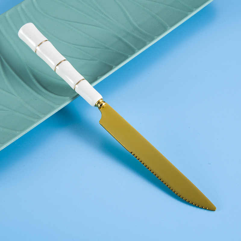Elise White & Gold Ceramic Handle Stainless Steel Cutlery Set