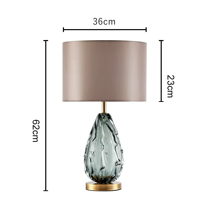 Abstract Crystal Glass Grey Fabric Table Lamp