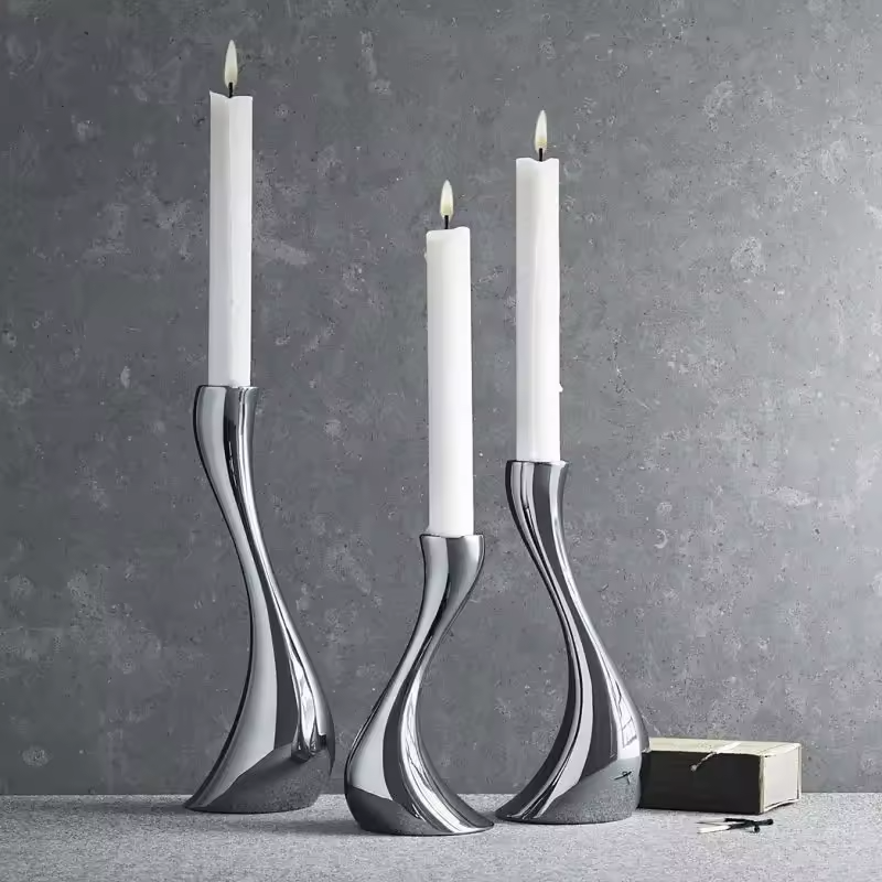 Abstract Silver Candle Holder Set