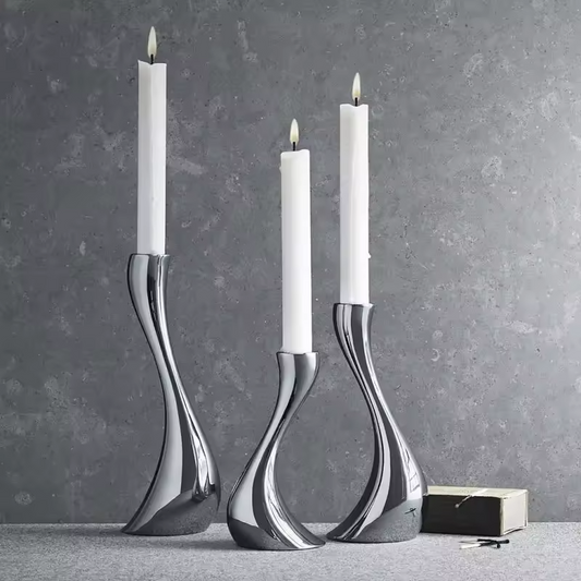 Abstract Silver Candle Holder Set