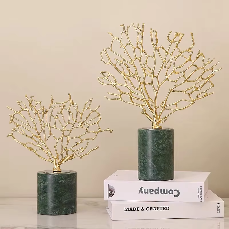 Luxury Marble Coral Tree Decorative Sculptures - Set of 2
