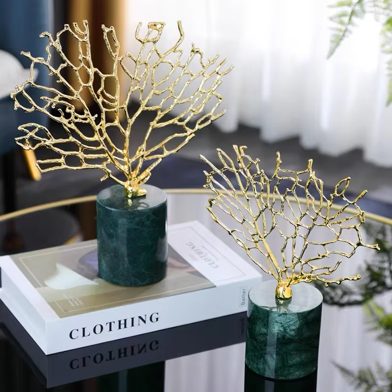 Luxury Marble Coral Tree Decorative Sculptures - Set of 2