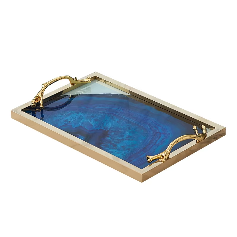 Nordic Luxury Blue Agate Pattern Metal Storage Tray