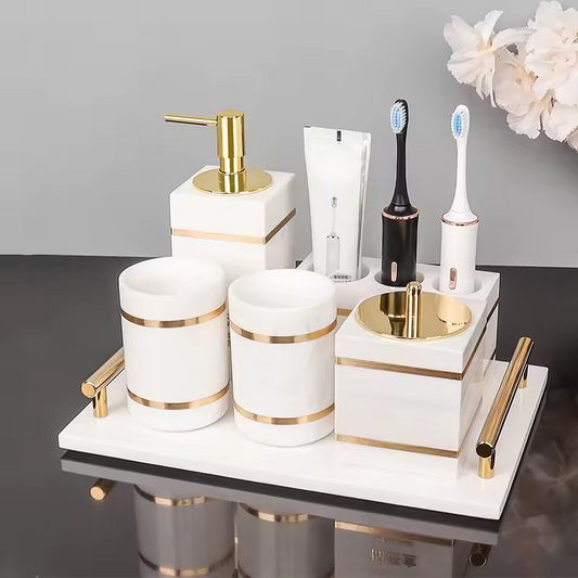 Luxury White Natural Marble Bathroom Set