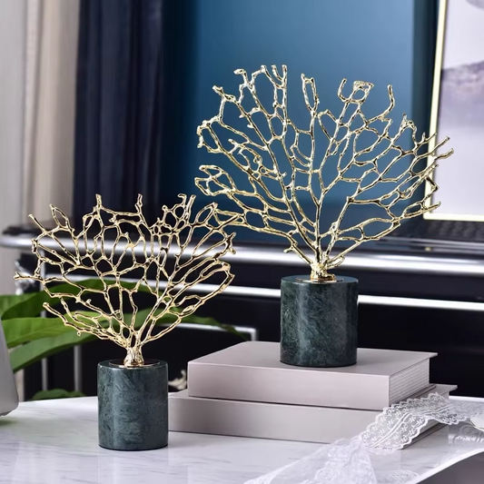 Luxury Marble Coral Tree Decorative Sculptures - Set of 2