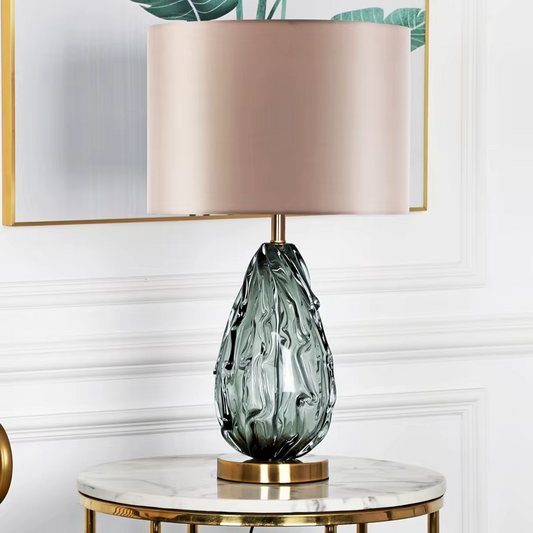 Abstract Crystal Glass Grey Fabric Table Lamp