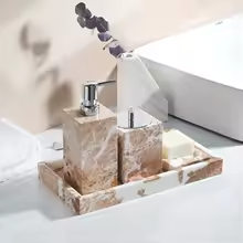 Coral Pink Natural Marble Bathroom Set