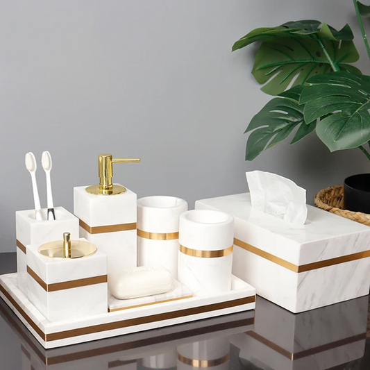 White Onyx Natural Marble Bathroom Accessories Set